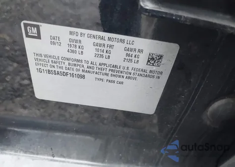 2013 Chevrolet Malibu 1Ls из США, поврежденный, VIN 1G11B5SA5DF161098